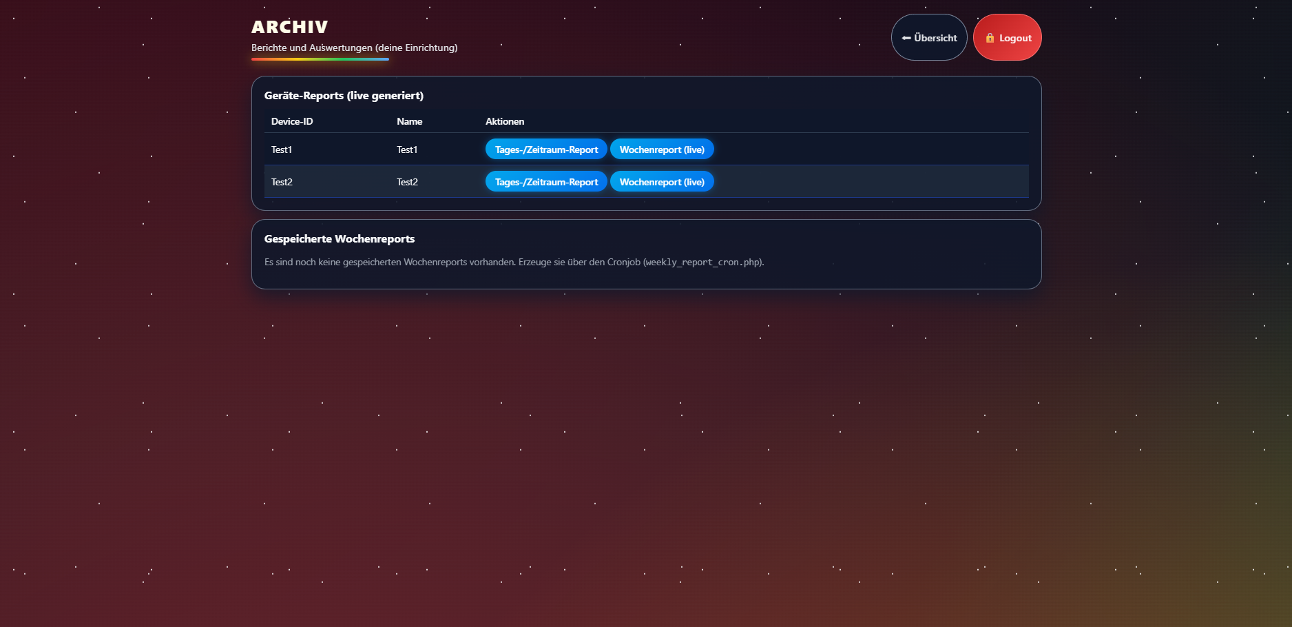 n8nTools Archivansicht mit Report-Historie (Demo-Daten)